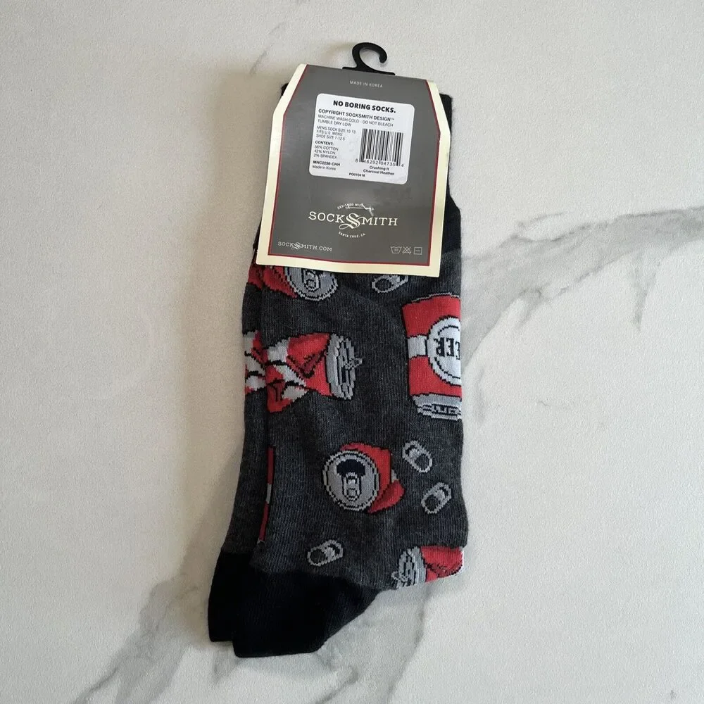 Socksmith Men's Crew Socks Crushing It Beer Cans Gift For Him Novelty Footwear